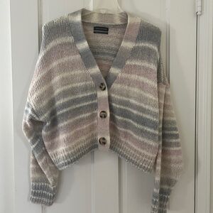 Urban Outfitters Pink Gray Multi color Oversized Knit Chunky Neutral Cardigan M